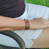 Handcrafted Genuine Vegetal Leather Bracelet with Hand Carved Flower-Unisex Gift-Unique Fashion Jewelry-Adjustable Wristband or Arm Bracelet