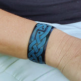 Handcrafted Genuine Vegetal Leather Bracelet with Hand Carved Tribal-Unisex Gift-Unique Fashion Jewelry-Adjustable Wristband or Arm Bracelet