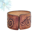 Handcrafted Hand Carved Vegetal Leather Bracelet with Agate Stone-Unisex Gift-Unique Fashion Jewelry-Adjustable Wristband or Arm Bracelet