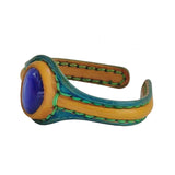 Handcrafted Genuine Colored Vegetal Leather Bracelet with Blue Cat's Eye Stone Setting-Unisex Gift Fashion Jewelry Cuff-Adjustable Wristband