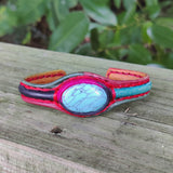 Handcrafted Adjustable Colored Vegetal Leather Bracelet with Firuze Stone-Unisex Gift Fashion Jewelry Natural Stone Cuff Wristband