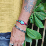 Handcrafted Adjustable Colored Vegetal Leather Bracelet with Firuze Stone-Unisex Gift Fashion Jewelry Natural Stone Cuff Wristband