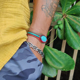 Handcrafted Adjustable Colored Vegetal Leather Bracelet with Firuze Stone-Unisex Gift Fashion Jewelry Natural Stone Cuff Wristband