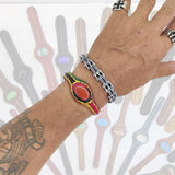 Handcrafted Genuine Vegetal Colored Leather Bracelet with Orange Agate Stone Setting-Unisex Gift Fashion Jewelry Wristband