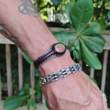 Unique Handcrafted Genuine Black Leather Bracelet with Flower Green Stone-Unisex Gift Fashion Jewelry with Naturel Stone Cuff