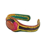 Handcrafted Genuine Vegetal Colored Leather Bracelet with Orange Agate Stone Setting-Unisex Gift Fashion Jewelry Wristband