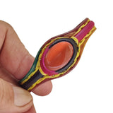 Handcrafted Genuine Vegetal Colored Leather Bracelet with Orange Agate Stone Setting-Unisex Gift Fashion Jewelry Wristband