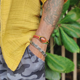 Handcrafted Genuine Vegetal Colored Leather Bracelet with Orange Agate Stone Setting-Unisex Gift Fashion Jewelry Wristband