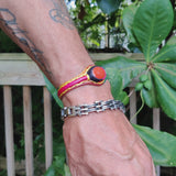 Handcrafted Genuine Vegetal Colored Leather Bracelet with Orange Agate Stone Setting-Unisex Gift Fashion Jewelry Wristband