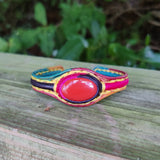 Handcrafted Genuine Vegetal Colored Leather Bracelet with Orange Agate Stone Setting-Unisex Gift Fashion Jewelry Wristband