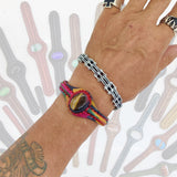 Bohemian Unique Handcrafted Vegetal Colored Leather Bracelet with Tiger's Eye Stone-Unisex Gift Fashion Jewelry-Adjustable Wristband Cuff
