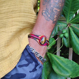 Bohemian Unique Handcrafted Vegetal Colored Leather Bracelet with Tiger's Eye Stone-Unisex Gift Fashion Jewelry-Adjustable Wristband Cuff