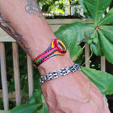 Bohemian Unique Handcrafted Vegetal Colored Leather Bracelet with Tiger's Eye Stone-Unisex Gift Fashion Jewelry-Adjustable Wristband Cuff