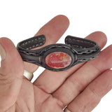 Unique Handcrafted Genuine Vegetal Black Leather Bracelet with Red Tiger Eye Stone-Unisex Gift Fashion Jewelry Natural Stone Cuff