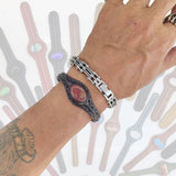 Unique Handcrafted Genuine Vegetal Black Leather Bracelet with Red Tiger Eye Stone-Unisex Gift Fashion Jewelry Natural Stone Cuff