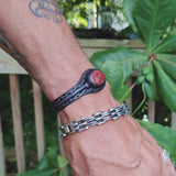 Unique Handcrafted Genuine Vegetal Black Leather Bracelet with Red Tiger Eye Stone-Unisex Gift Fashion Jewelry Natural Stone Cuff
