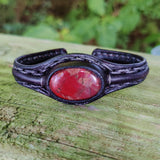 Unique Handcrafted Genuine Vegetal Black Leather Bracelet with Red Tiger Eye Stone-Unisex Gift Fashion Jewelry Natural Stone Cuff