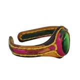 Handcrafted Genuine Vegetal Colored Leather Bracelet with Green Cat's Eye Stone Setting-Lifestyle Gift Fashion Jewelry Cuff Bangle