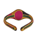 Handcrafted Genuine Vegetal Colored Leather Bracelet with Green Cat's Eye Stone Setting-Lifestyle Gift Fashion Jewelry Cuff Bangle