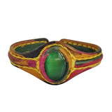 Handcrafted Genuine Vegetal Colored Leather Bracelet with Green Cat's Eye Stone Setting-Lifestyle Gift Fashion Jewelry Cuff Bangle