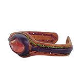 Unique Handcrafted Genuine Vegetal Brown and Yellow Leather Bracelet with Red Tiger Eye Stone-Unisex Gift Fashion Jewelry Natural Stone Cuff