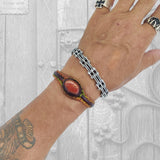 Unique Handcrafted Genuine Vegetal Brown and Yellow Leather Bracelet with Red Tiger Eye Stone-Unisex Gift Fashion Jewelry Natural Stone Cuff