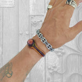 Unique Handcrafted Genuine Vegetal Brown and Yellow Leather Bracelet with Red Tiger Eye Stone-Unisex Gift Fashion Jewelry Natural Stone Cuff