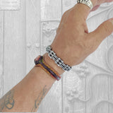 Unique Handcrafted Genuine Vegetal Brown and Yellow Leather Bracelet with Red Tiger Eye Stone-Unisex Gift Fashion Jewelry Natural Stone Cuff