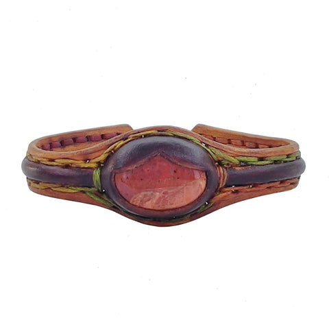 Unique Handcrafted Genuine Vegetal Brown and Yellow Leather Bracelet with Red Tiger Eye Stone-Unisex Gift Fashion Jewelry Natural Stone Cuff