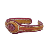 Unique Handcrafted Vegetal Red and Yellow Leather Bracelet with Orange Agate Stone-Unisex Gift Fashion Jewelry-Adjustable Wristband Cuff