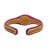 Unique Handcrafted Vegetal Red and Yellow Leather Bracelet with Orange Agate Stone-Unisex Gift Fashion Jewelry-Adjustable Wristband Cuff