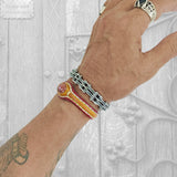 Unique Handcrafted Vegetal Red and Yellow Leather Bracelet with Orange Agate Stone-Unisex Gift Fashion Jewelry-Adjustable Wristband Cuff