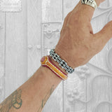 Unique Handcrafted Vegetal Red and Yellow Leather Bracelet with Orange Agate Stone-Unisex Gift Fashion Jewelry-Adjustable Wristband Cuff