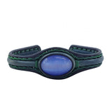 Handcrafted Genuine Blue Vegetal Leather Bracelet with Blue Cat's Eye Stone Setting-Unisex Gift Fashion Jewelry Cuff-Adjustable Wristband