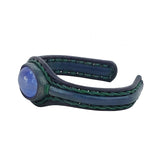 Handcrafted Genuine Blue Vegetal Leather Bracelet with Blue Cat's Eye Stone Setting-Unisex Gift Fashion Jewelry Cuff-Adjustable Wristband