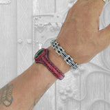 Handcrafted Genuine Vegetal Maroon Leather Bracelet with Green Cat's Eye Stone Setting-Lifestyle Gift Fashion Jewelry Cuff Bangle