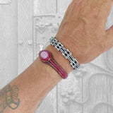 Handcrafted Genuine Vegetal Leather Bracelet with Pink Cat's Eye Stone Setting-Unisex Gift-Unique Gift Fashion Maroon Jewelry Cuff
