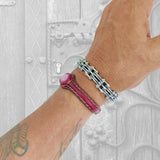 Handcrafted Genuine Vegetal Leather Bracelet with Pink Cat's Eye Stone Setting-Unisex Gift-Unique Gift Fashion Maroon Jewelry Cuff
