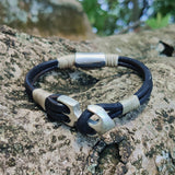 Handcrafted 9 inches Brown Genuine Leather Unisex Marine Style Fashion Bracelet-Cuff-Stainless Anchor Design Bracelet