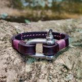 Handcrafted 7. 3/4 inches Brown Genuine Leather Unisex Marine Style Fashion Bracelet-Cuff-Stainless Stainless Shackle  Design Bracelet