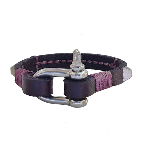Handcrafted 7. 3/4 inches Brown Genuine Leather Unisex Marine Style Fashion Bracelet-Cuff-Stainless Stainless Shackle  Design Bracelet