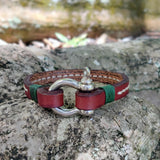 Handcrafted 8. 1/2 inches Brown Genuine Leather Unisex Marine Style Fashion Bracelet-Cuff-Stainless Stainless Shackle  Design Bracelet