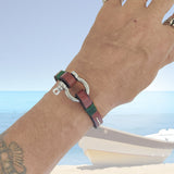 Handcrafted 8. 1/2 inches Brown Genuine Leather Unisex Marine Style Fashion Bracelet-Cuff-Stainless Stainless Shackle  Design Bracelet