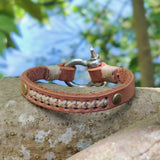 Handcrafted 8 inches Brown Genuine Leather Unisex Marine Style Fashion Bracelet-Cuff-Stainless Stainless Shackle  Design Bracelet