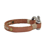 Handcrafted 8 inches Brown Genuine Leather Unisex Marine Style Fashion Bracelet-Cuff-Stainless Stainless Shackle  Design Bracelet