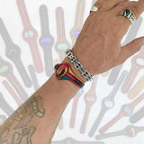 Handcrafted Genuine Vegetal Colored Leather Bracelet with Gold Sandstone Setting-Lifestyle Gift Fashion Jewelry Cuff Bangle