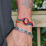 Handcrafted Genuine Vegetal Colored Leather Bracelet with Gold Sandstone Setting-Lifestyle Gift Fashion Jewelry Cuff Bangle