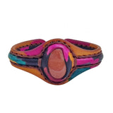 Handcrafted Genuine Vegetal Colored Leather Bracelet with Gold Sandstone Setting-Lifestyle Gift Fashion Jewelry Cuff Bangle