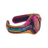 Handcrafted Genuine Vegetal Colored Leather Bracelet with Gold Sandstone Setting-Lifestyle Gift Fashion Jewelry Cuff Bangle