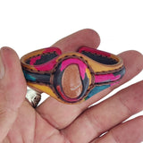 Handcrafted Genuine Vegetal Colored Leather Bracelet with Gold Sandstone Setting-Lifestyle Gift Fashion Jewelry Cuff Bangle